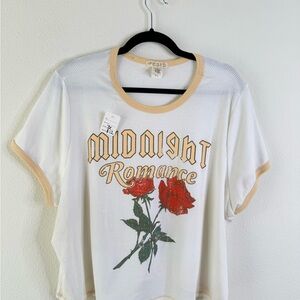 White Tee with Red Rose Graphic